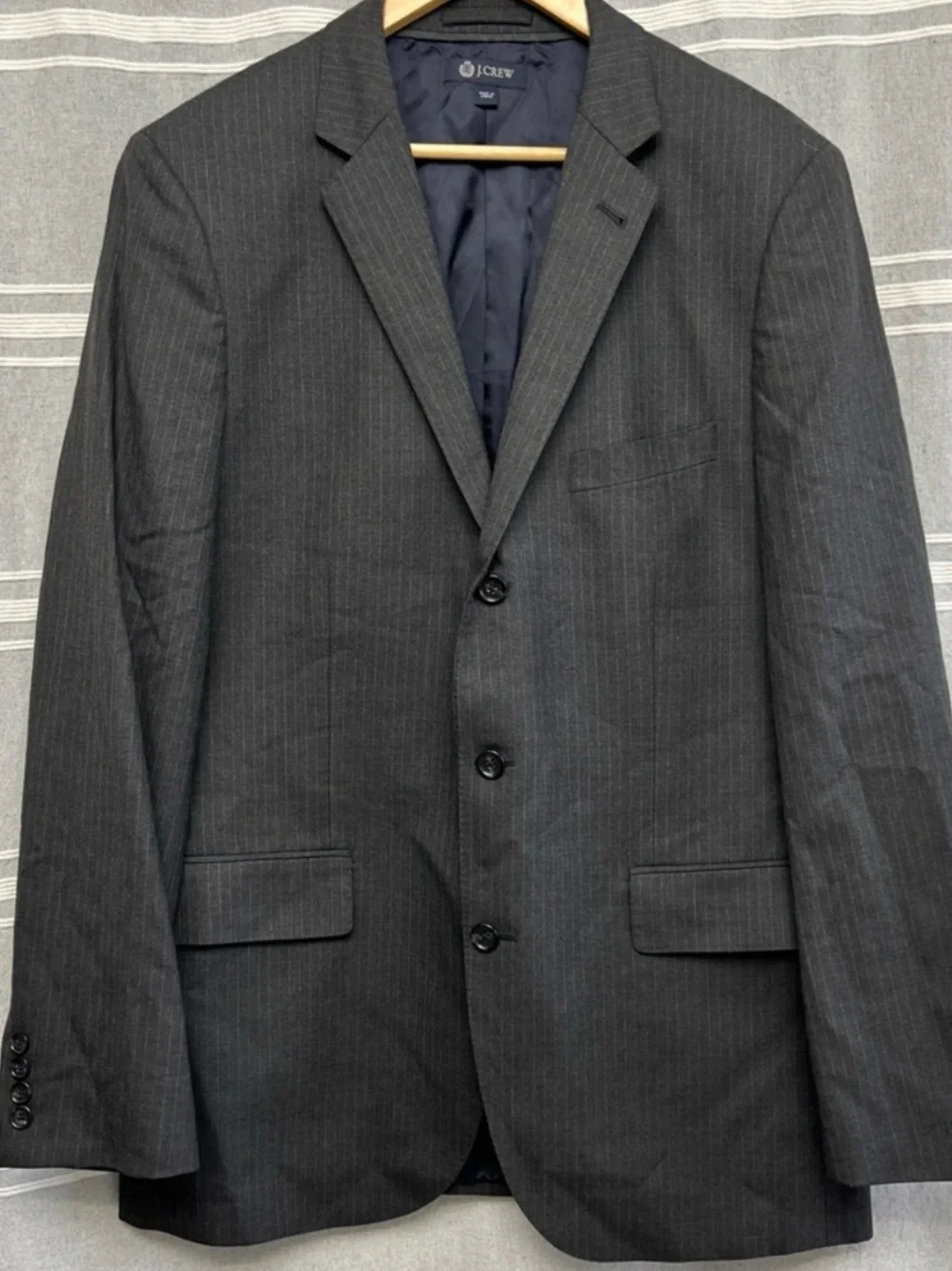 J Crew Jacket Mens 42L Gray 3 Button Aldridge Loro Piana Super 120s Wool Blazer